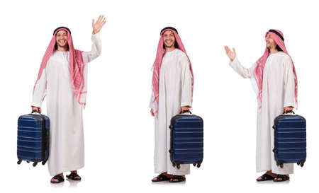 Arab man with luggage on whiteの写真素材