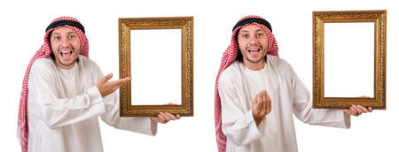 Arab with picture frame on whiteの写真素材