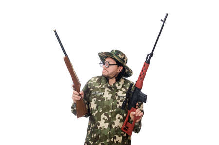 Soldier with weapons isolated on white