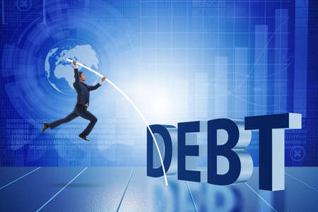 Businessman avoiding debt burden in business concept