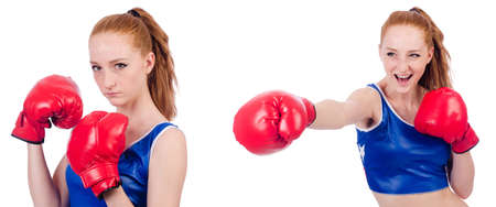 Woman boxer in uniform with US symbolsの写真素材