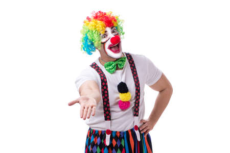 Funny clown acting silly isolated on white backgroundの写真素材
