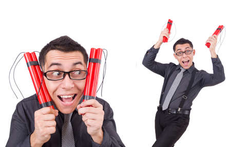 Businessman with dynamite isolated on whiteの写真素材