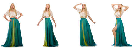 Woman in fashion concept in green dress on whiteの写真素材