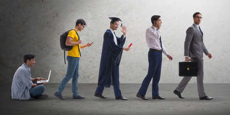 Business concept with man progressing through stages