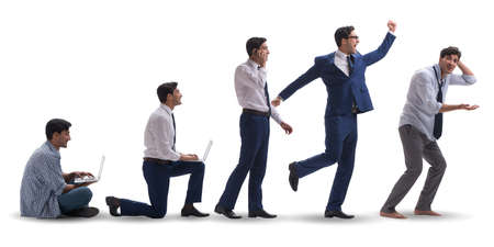 Business concept with man progressing through stages