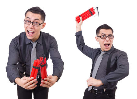 Businessman with dynamite isolated on white