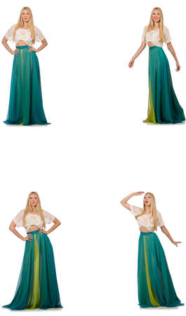 Woman in fashion concept in green dress on whiteの写真素材
