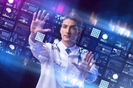 Concept of telemedicine with male doctorの写真素材