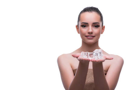 Woman in beauty concept applying make up using cosmeticsの写真素材