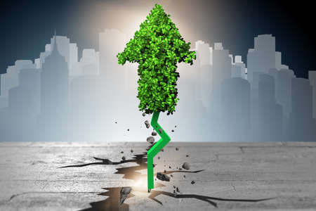 Green arrow pointing upwards - 3d renderingの写真素材