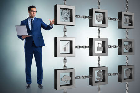 Businessman in blockchain cryptocurrency conceptの写真素材