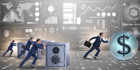 Businessman pushing dollar and beating competition