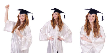 Woman student isolated on whiteの写真素材