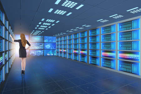 Concept of big data management with businesswoman