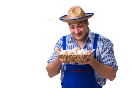 Man with a straw hat and eggsの写真素材