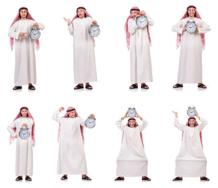 Arab man in time concept on whiteの写真素材