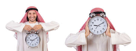 Arab man in time concept on whiteの写真素材