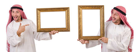 Arab with picture frame on whiteの写真素材
