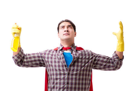 Super hero cleaner isolated on whiteの写真素材