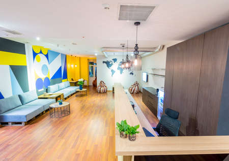 Hotel reception of hostel dormitoryの写真素材