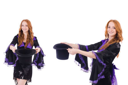 Woman magician isolated on the whiteの写真素材