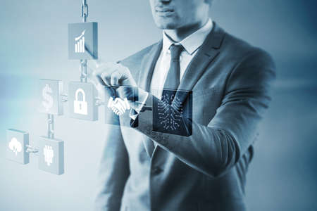 Businessman in blockchain cryptocurrency conceptの写真素材