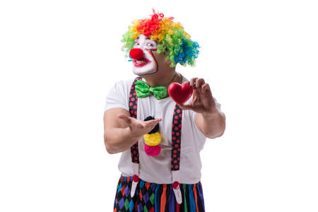 Funny clown with a heart isolated on white backgroundの写真素材