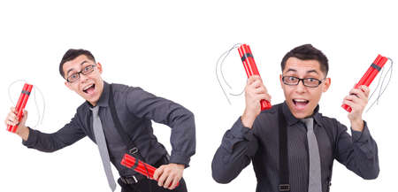 Businessman with dynamite isolated on whiteの写真素材