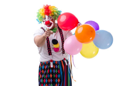 Funny clown with balloons isolated on white background