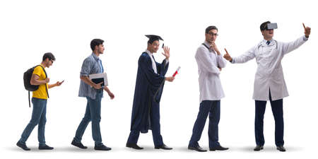 Business concept with man progressing through stages