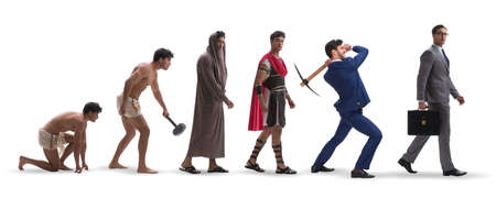 Progression of man mankind from ancient to modernの写真素材