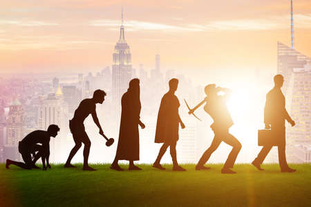 Progression of man mankind from ancient to modernの写真素材