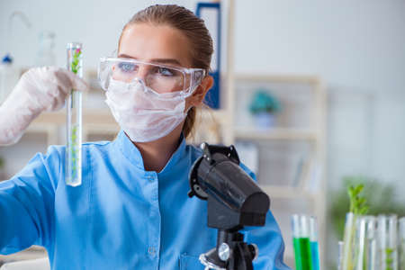 Female scientist researcher conducting an experiment in a laboraの写真素材