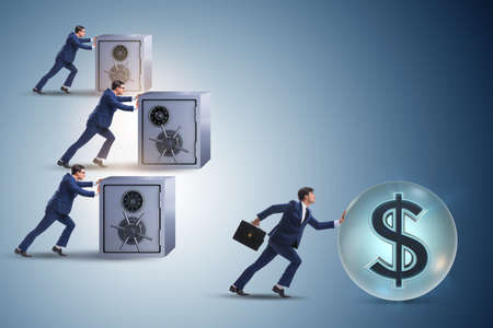 Businessman pushing dollar and beating competitionの写真素材