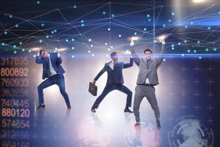 Businessmen supporting network mesh in conceptの写真素材