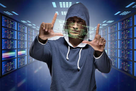 Hacker hacking corporate computer system