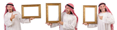 Arab with picture frame on whiteの写真素材