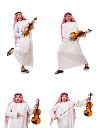 Arab man playing violing on whiteの写真素材