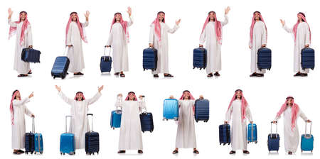 Arab man with luggage on whiteの写真素材