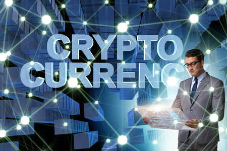 Businessman in blockchain cryptocurrency concept