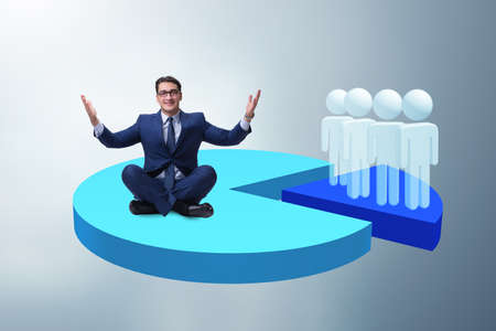 Man meditating sitting on pie chart in business conceptの写真素材