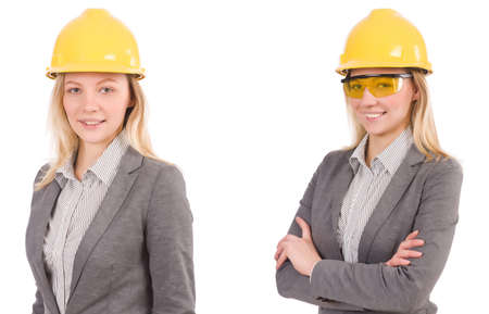 Woman architect isolated on whiteの写真素材