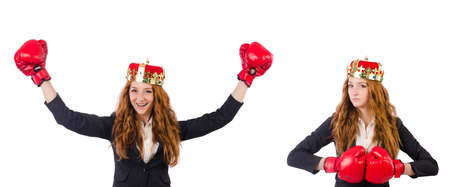 Queen boxer businesswoman isolated on whiteの写真素材