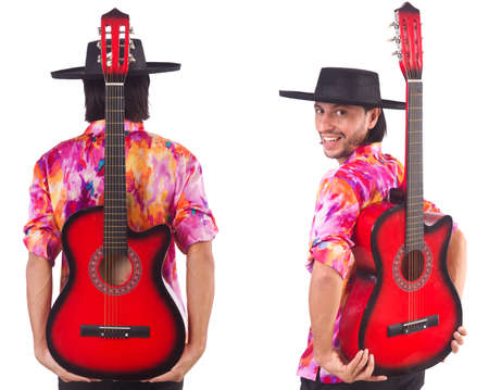 Man wearing sombrero with guitarの写真素材