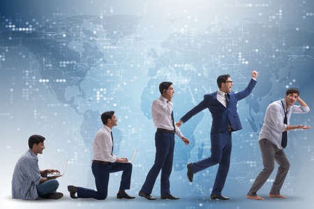 Business concept with man progressing through stagesの写真素材