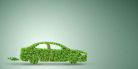 Electric car concept in green environment concept - 3d renderingの写真素材