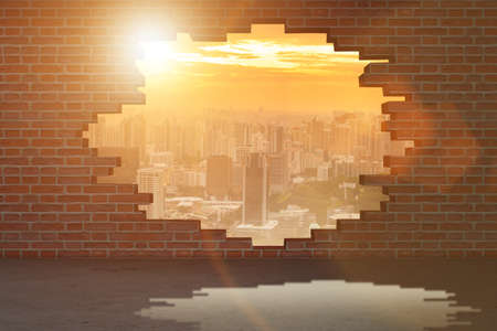 Vacation concept with brick wallの写真素材