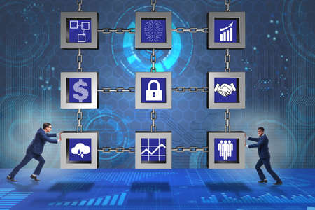 Businessman in blockchain cryptocurrency concept