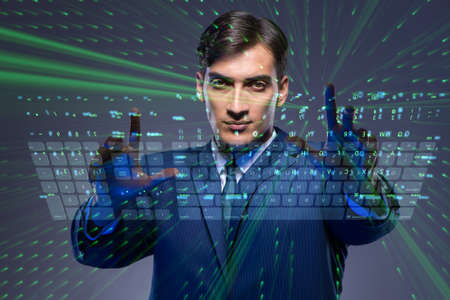 Young hacker in cyber security conceptの写真素材